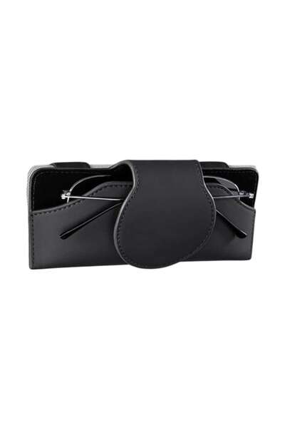 Salestore Θήκη γυαλιών αυτοκινήτου με στόμιο ηλίου, μαγνητικό κλείσιμο, οικολογικό δέρμα και βελούδο, μαύρη