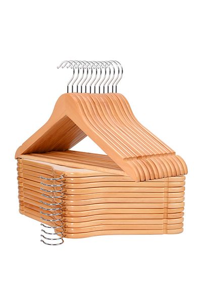 fulina 10 Pcs Wooden Hangers,Heavy Duty,with Extra Smooth Finish,360 Degree Swivel Hook