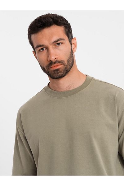 OMBRE Herren LOOSE FIT Baumwoll-T-Shirt mit Rundhalsausschnitt - khaki V8 OM-TSBC-0234 XXL