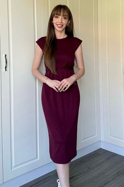 Dilay Gökoğlu Butik Front Tie Burgundy Midi Modal Dress