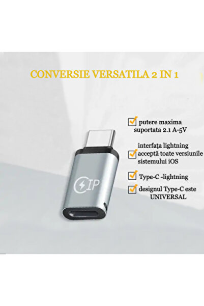 Salestore.ro Lightning to USB-C Conversion Adapter, Durable Aluminum Shell, 2.7 cm, Gray