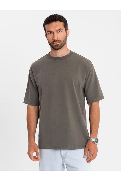 OMBRE Herren LOOSE FIT Baumwoll-T-Shirt mit Rundhalsausschnitt - Dunkeloliv V7 OM-TSBC-0234 M
