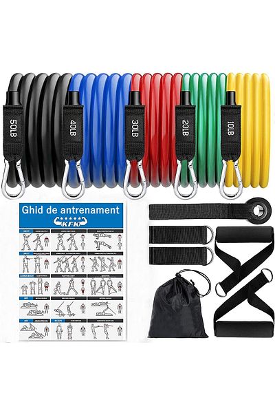 Salestore Set 11 Benzi Pentru Sport Elastice Cu Ghid, Extensibile, Din Latex 5 Culori, Cu Ancora, Curele