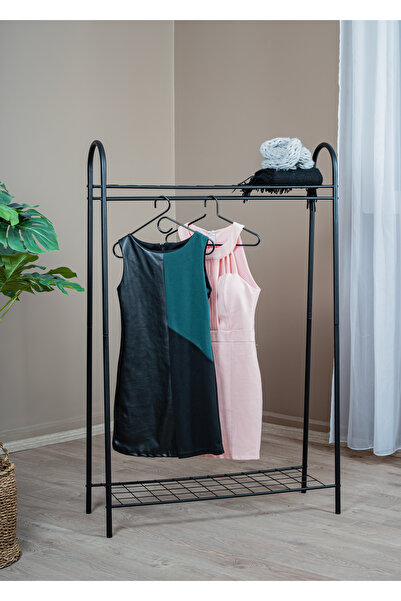 Uyan Ev Ürünleri UYAN EV ÜRÜNLERİ Elite 2 Siyah Metal Raflı Elbise Askısı Aya...