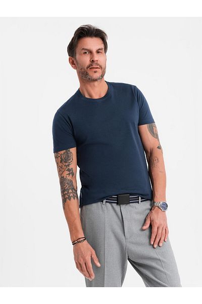 OMBRE Klassisches BASIC Herren Baumwoll-T-Shirt - Marineblau V2 OM-TSBS-0236 M