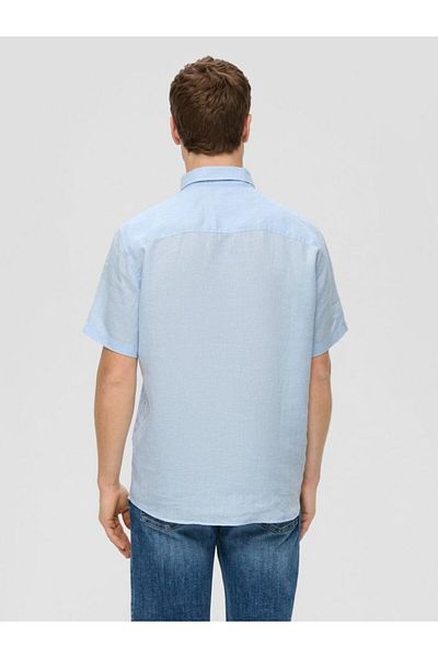 s.Oliver Men's short-sleeved shirt made of 100% linen, Light blue