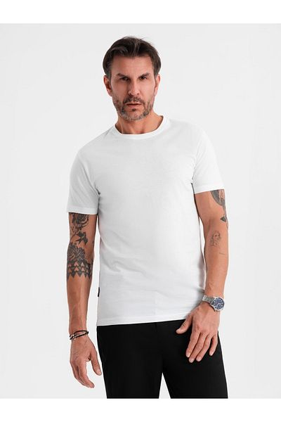 OMBRE Herren BASIC klassisches Baumwoll-T-Shirt - weiß V4 OM-TSBS-0236 M