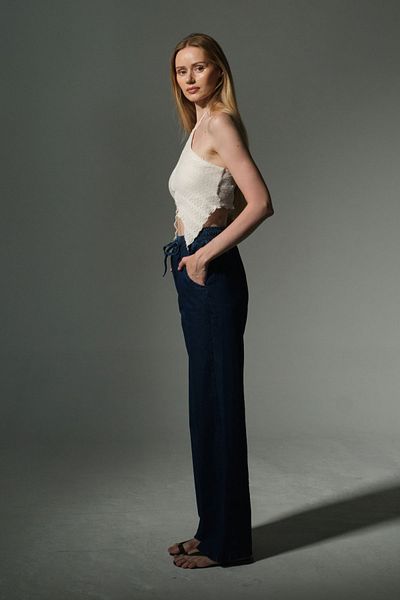 Maule Elastic Waist, Relaxed Fit, 100% Cotton Jean Women's Palazzo Pants @Aveiro