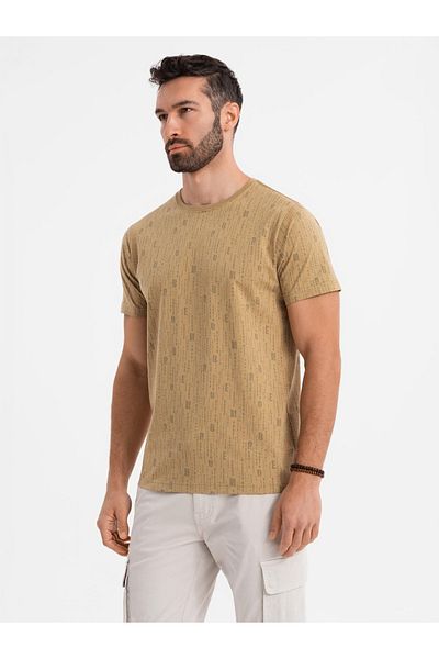 OMBRE Bedrucktes Baumwoll-T-Shirt mit Rundhalsausschnitt - Dunkeloliv V3 OM-TSFP-0225 L