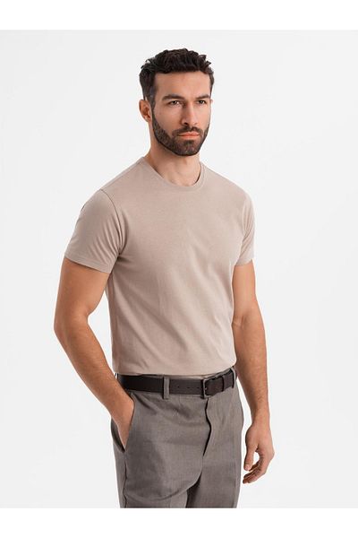 OMBRE Klassisches BASIC Herren Baumwoll T-Shirt - Sand V11 OM-TSBS-0236 XL