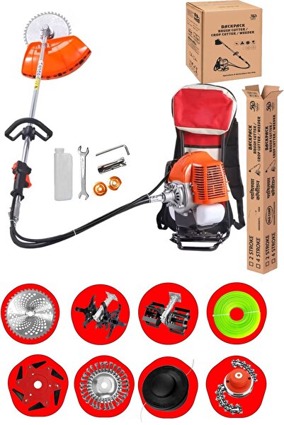 Genel Markalar 8 Başlıklı Arazi Seti 20HPX Sırt Tipi Tırpan Çim Ot Çalı Tırpa...