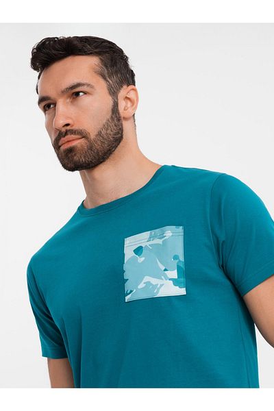 OMBRE Herren-Baumwoll-T-Shirt mit bedruckter Tasche - türkis V1 OM-TSPT-0228 S