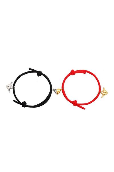 Tessero Set of two string bracelets with magnet pendant for couples, friends, padlock charm, adjustable size