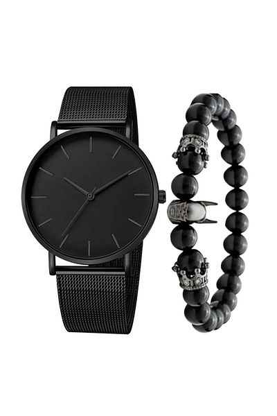 Tessero Simplistic analog watch and bracelet set with Batman and crown made of natural stones, quartz mechanism,