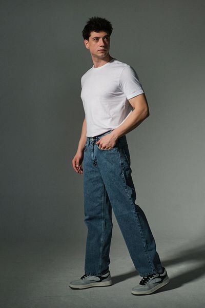 Domoda "100% Cotton Jean Fabric Straight Leg Casual Baggy Men's Pants @Mantova