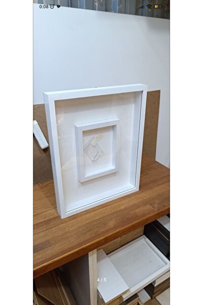 EMASS Kuru gül ahşap çiçek çerçevesi 50x40 beyaz pleksi camlı büyük boy