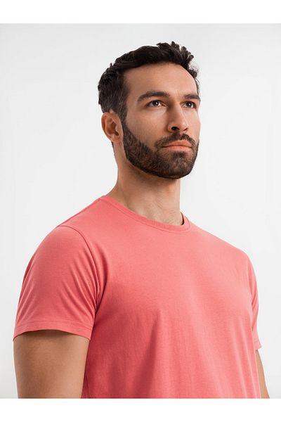 OMBRE BASIC Herren klassisches Baumwoll-T-Shirt - Koralle V17 OM-TSBS-0236 M