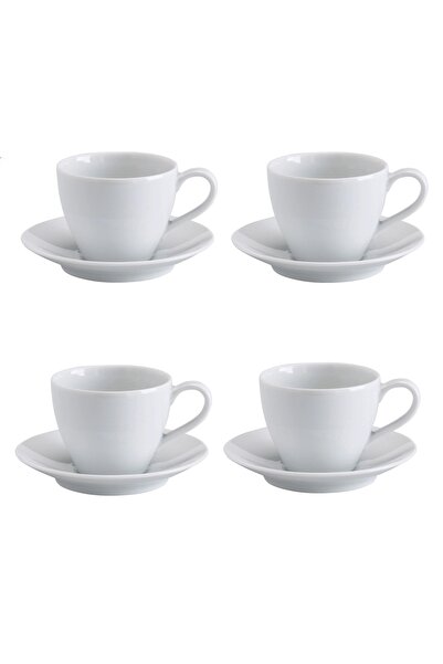IKEA Kaliteli 4 Adet Çay Kahve Fincan Takımı Seti Beyaz Porselen Tabaklı Finc...