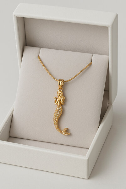 glanssieraad Altın Kaplama Kararmaz Çelik Deniz Kızı Kolye – Zirkon Işıltısıy...