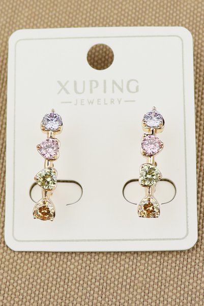 Keyifli Hayaller Xuping Vip Earrings - Colorful Heart Zircon Stone Stylish Non-Tarnish Non-Fade Xuping Brand 2.5cm Clip-On Earrings
