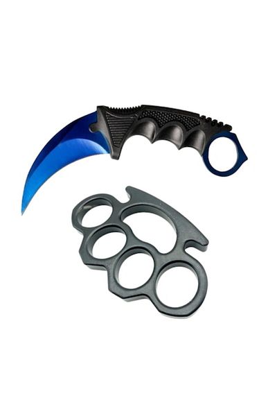 Urban Trends URBAN TRENDS® Self-Defense Kit: CS:GO Karambit Knife, Blue + Rosette Dagger, Professional Boxing