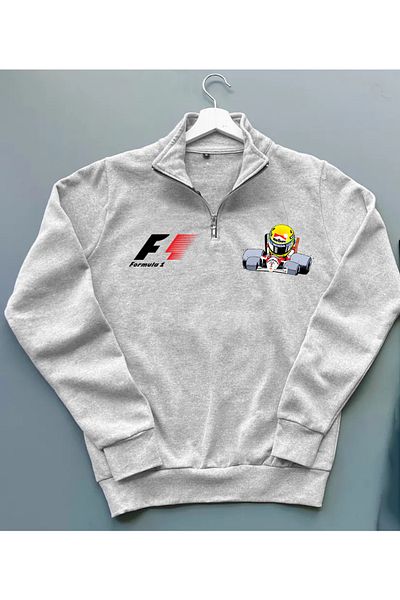 Pisa Art AYRTON SENNA LEGENDARY FORMULA 1 F1 SPECIAL DESIGN 100% COTTON HALF ZIPPER SWEATSHIRT