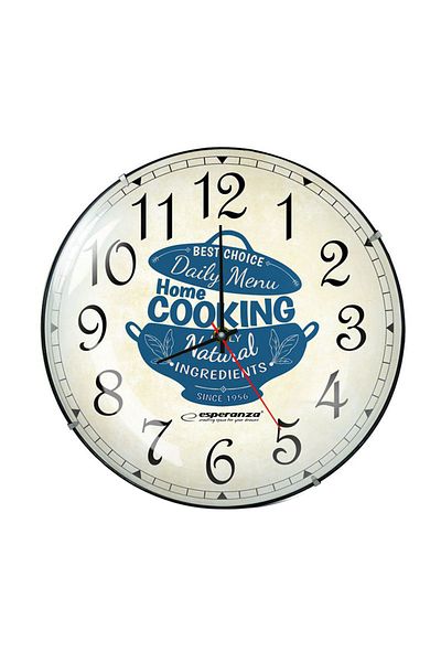 ESPERANZA Esperanza Wall Clock, Vintage, ''Home Cooking'' text, Quartz Mechanism, Cream Background, 30 cm