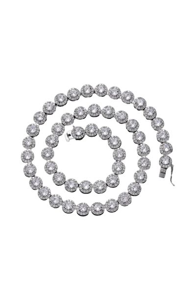 Tessero Colier Tennis Luxury taietura rotunda, pietre zirconiu, 45 cm, 8 mm, placat cu aur alb 18K, unisex,