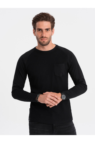 OMBRE Longsleeve für Männer mit "Waffel"-Struktur - Schwarz OM-LSCL-0109
