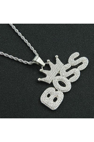 Tessero Lantisor model Rope cu pandantiv Hip Hop Iced Out inscriptionat BOSS cu coroana, pietre zirconiu, ot