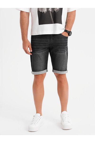 OMBRE Herren Jeansshorts mit hochgekrempeltem Bein - schwarz V3 OM-SRDS-0164 M