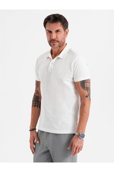 OMBRE Poloshirt aus Baumwoll-Piqué-Strick - Ecru V7 OM-POSS-0103 XXL