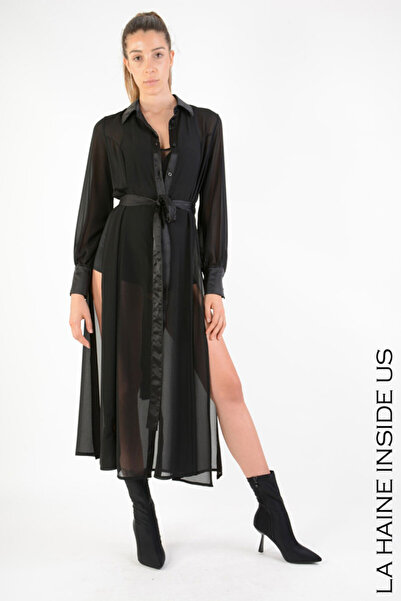 La Haine Inside Us CĂMAȘĂ LUNGĂ DIN GEORGETTE - - NEGRU, XS