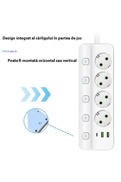 miraza Miraza Multifunctional Extension Cord, 2500w Maximum Power Outlets, 2 x USB-A, 1 x PD USB-C, 2M Cable