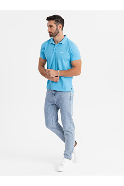 OMBRE Tricou polo din bumbac piqué - albastru deschis V3 OM-POSS-0103 S