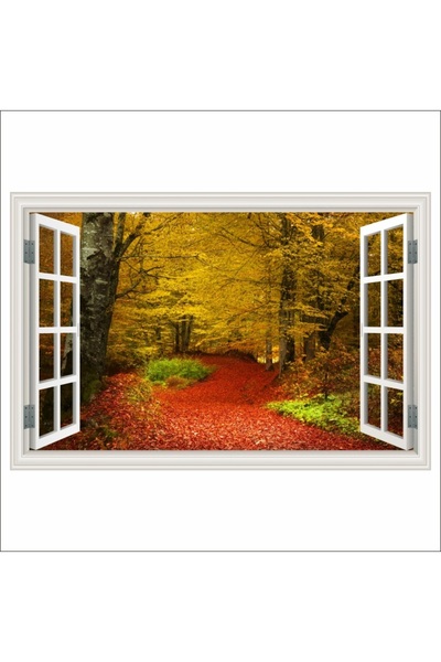 media Αυτοκόλλητη φωτοταπετσαρία Window Autumn Forest, κόκκινα φύλλα, 250 x 1...