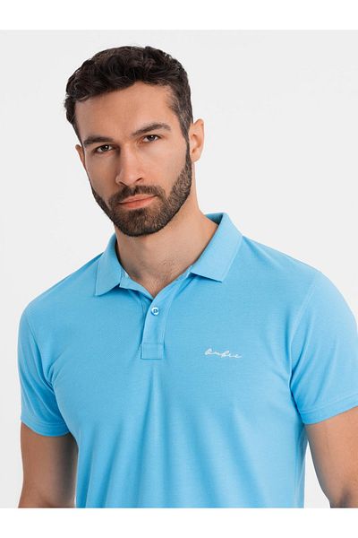 OMBRE Poloshirt aus Baumwoll-Piqué-Strick - hellblau V3 OM-POSS-0103 S