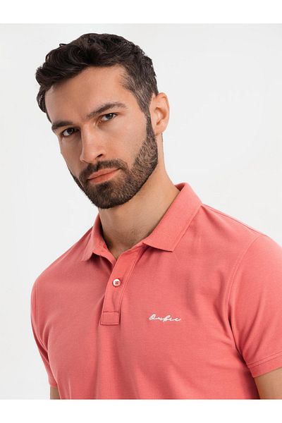 OMBRE Poloshirt aus Baumwoll-Piqué-Strick - Koralle V6 OM-POSS-0103 L