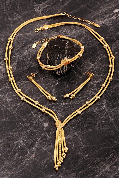 Sümer Telkari Hasır Dorissa Düğüm Tasarım Altın Kaplama Elişi Gümüş Set 2855