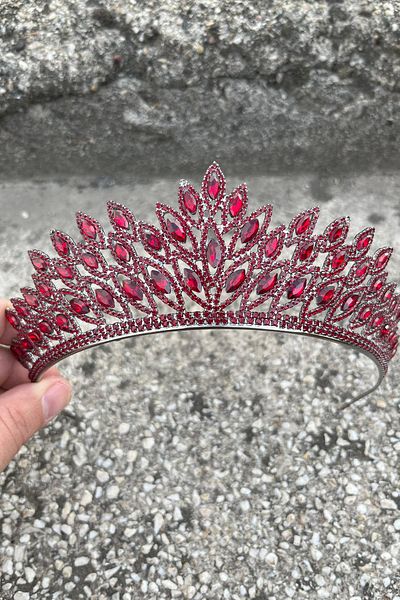 Hobigram Alexa Burgundy Bridal Henna Crown Special Occasion Accessory Women's Crown Hair Accessory – Crown, Crystal Stone