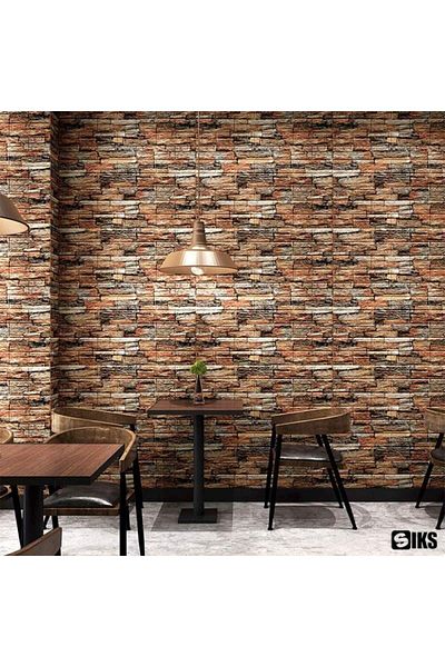 SIKS Tapet 3D autoadeziv, model de cărămidă în relief, maro asimetric, 77x70cm