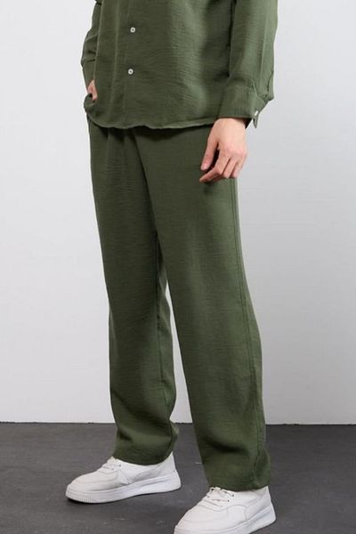 thesunfyre Men's Waist Tie Baggy Fit Relaxed Fit Linen Look Trousers