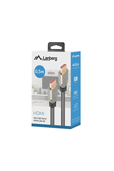 Lanberg Premium cable HDMI v.2.1 8K at 60Hz, 50 cm, Lanberg 42894, DSC 1.2 support, Dynamic HDR, eARC, ALLM