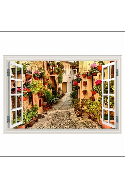 media Fototapet de perete autoadeziv si lavabil Fereastra Strada cu flori din Spello, Umbria, 135 x 90 cm