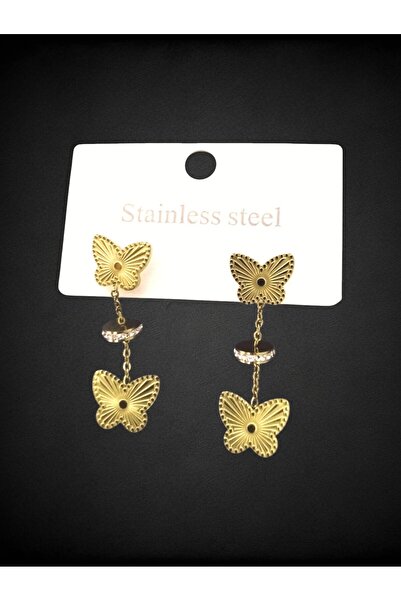 CLOVER JEWELRY Double Butterfly Design Steel Earrings