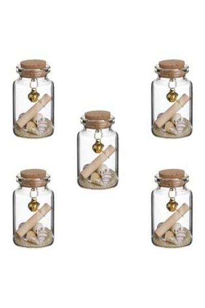 xpress sales Set Decorative Transparent Bottles with Sand, Shells, Bell & Messages Ø2.8 x 5.3 cm - 5 pcs