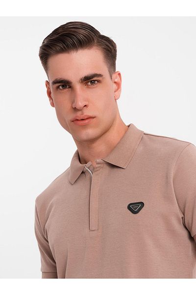 OMBRE Herren Poloshirt mit Reißverschluss am Ausschnitt - hellbraun V3 OM-POSS-0148 M