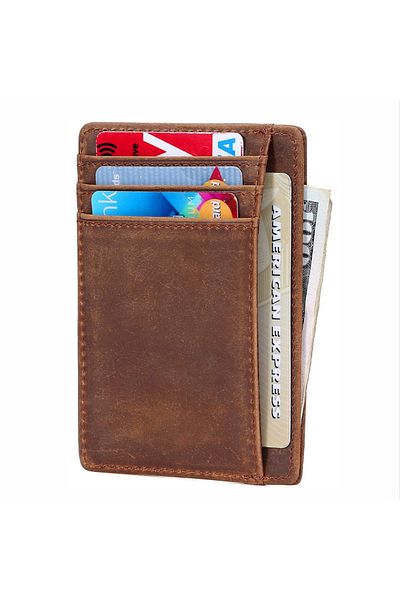 zeevos Card Holder Wallet, Ultra Slim, Compartment For Banknotes, Leather, Unisex, Brown