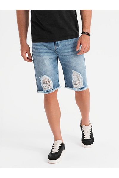 OMBRE Kurze Jeansshorts für Herren mit Rissen und Löchern - hellblau V2 OM-SRDS-0157 XXL