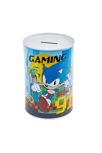OEM Since Piggy Bank for Children, Cylindrical Shape and Sonic Print, Metal, Blue, 11x16 cm